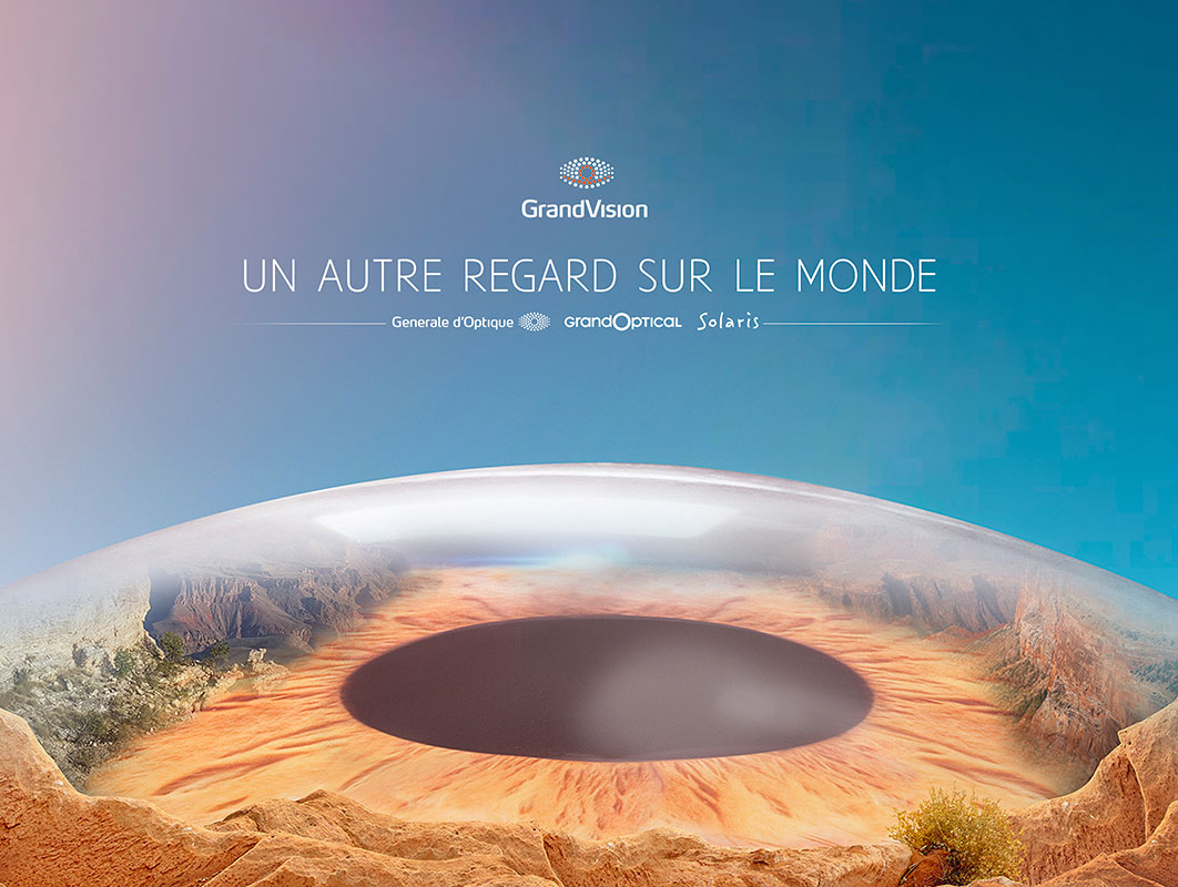 Photomontage œil-désert pour la campagne digitale GrandVision – Studio Laudator 2017