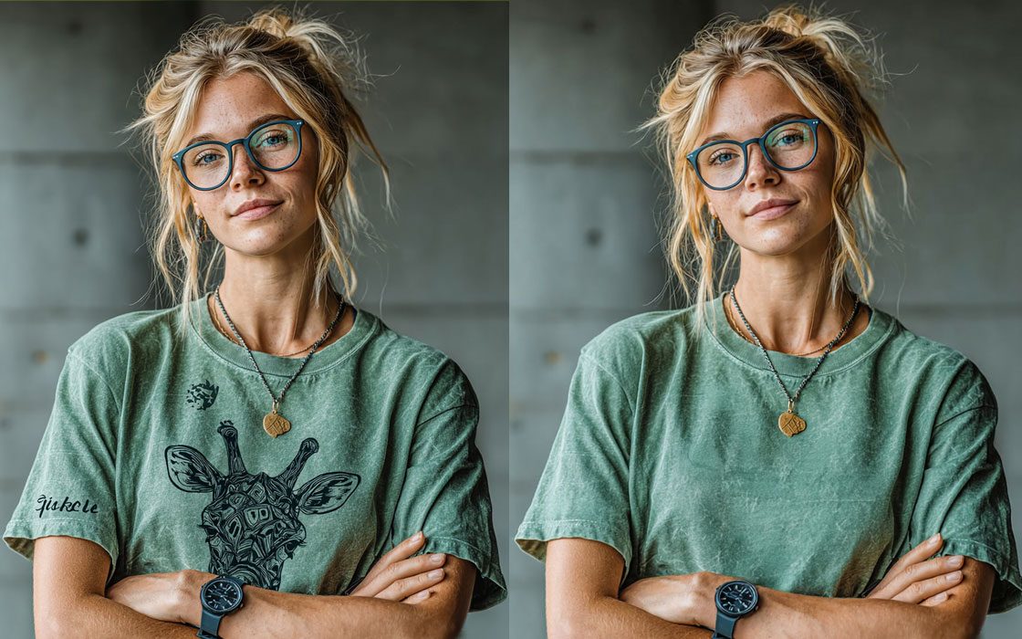 Exemple Qwen Image Edit retouche photo : suppression motif sur t-shirt