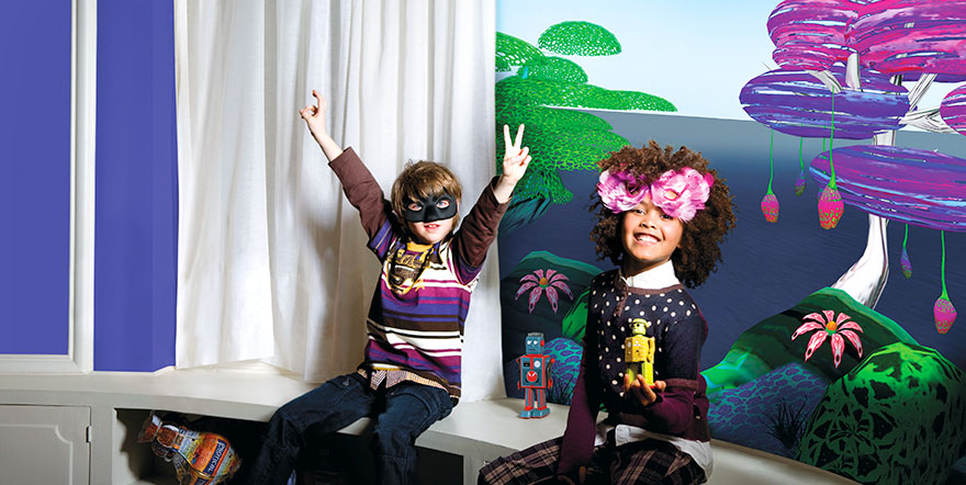 Enfant Catimini héros – Création visuelle hiver Enfant Catimini dans un décor virtuel, ambiance héros et mondes en ligne.