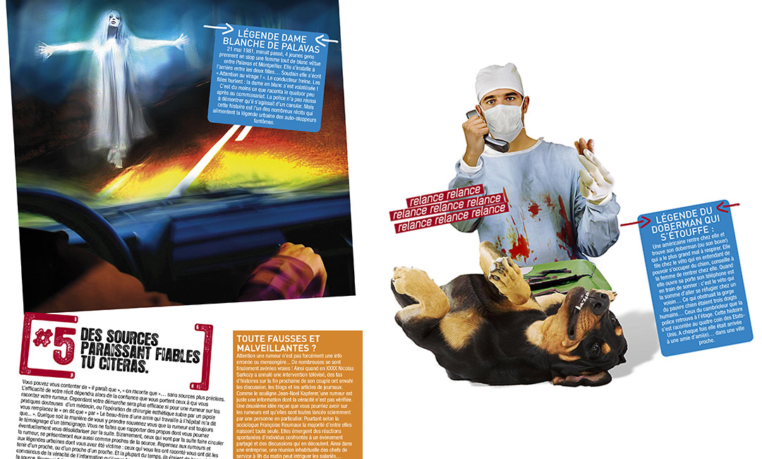 Rumeur doberman – Illustration pour le magazine Science & Vie Junior Photomontages par le Studio Laudator de l'article « La légende du doberman qui s'étouffe » pour le magazine Science & Vie Junior
