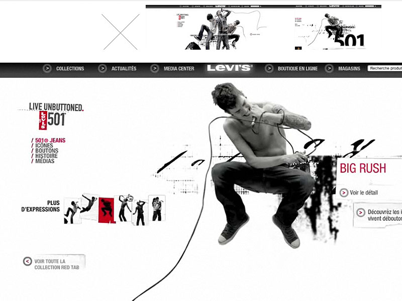 Visuel Levi’s 501, photomontage créatif Big Rush pour la campagne Live Unbuttoned.