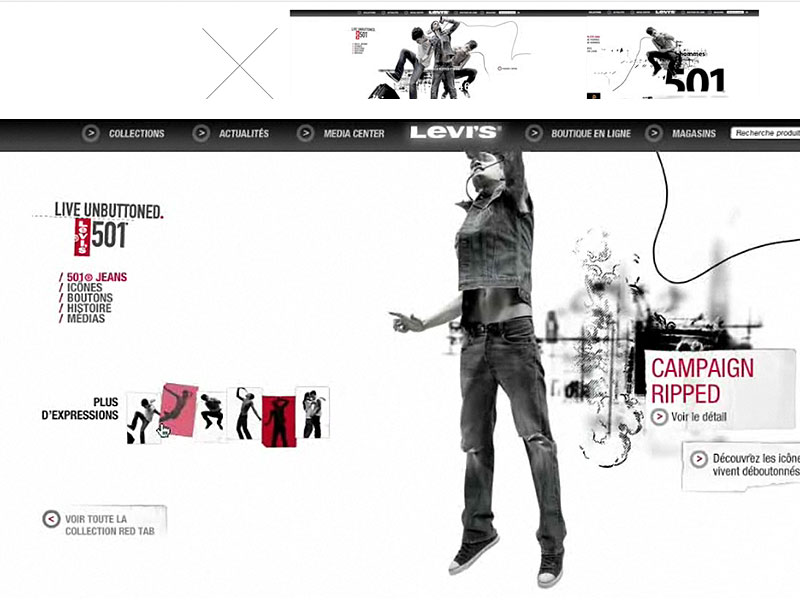 Photomontage Levi’s 501 Campaign Ripped, visuel de la campagne Live Unbuttoned.