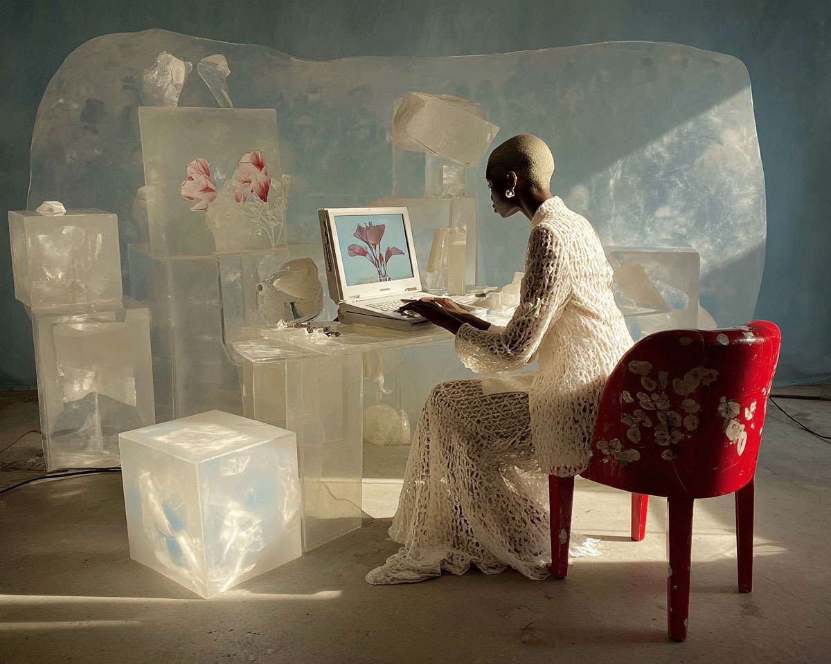 Artiste au travail dans son atelier numérique – Comet Perplexity navigateur IA gratuit.