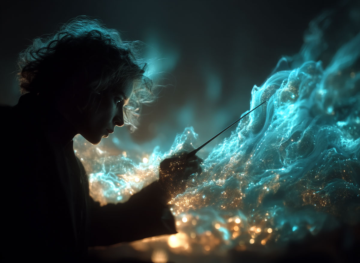 Créateur guidant l’intelligence artificielle comme un orchestre