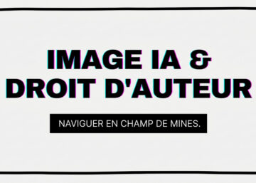 Titre de l'article "Image IA & Droit d'auteur" en typographie glitch moderne sur fond blanc.