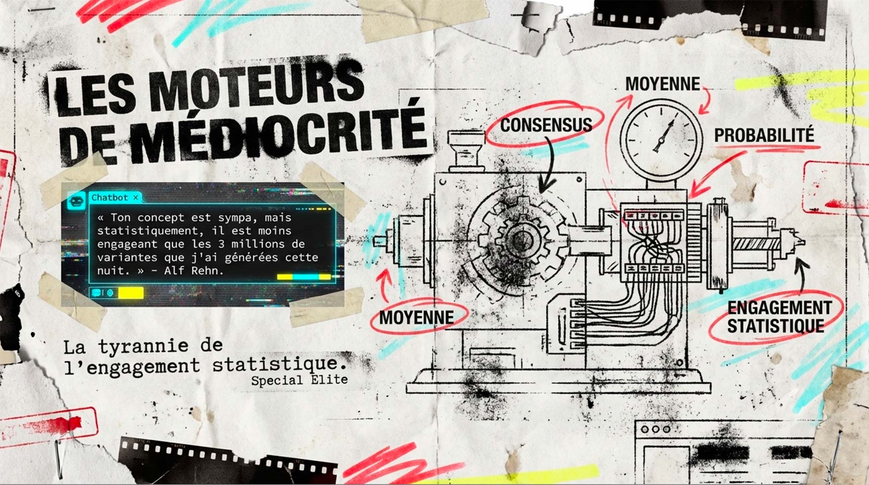 Schéma technique d'une machine transformant les concepts en moyenne statistique et consensus.