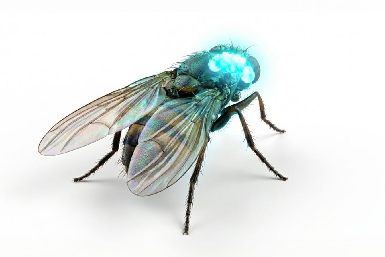 Cerveau virtuel en simulation Rendu conceptuel d'un insecte artificiel équipé d'un cerveau modélisé par intelligence artificielle.
